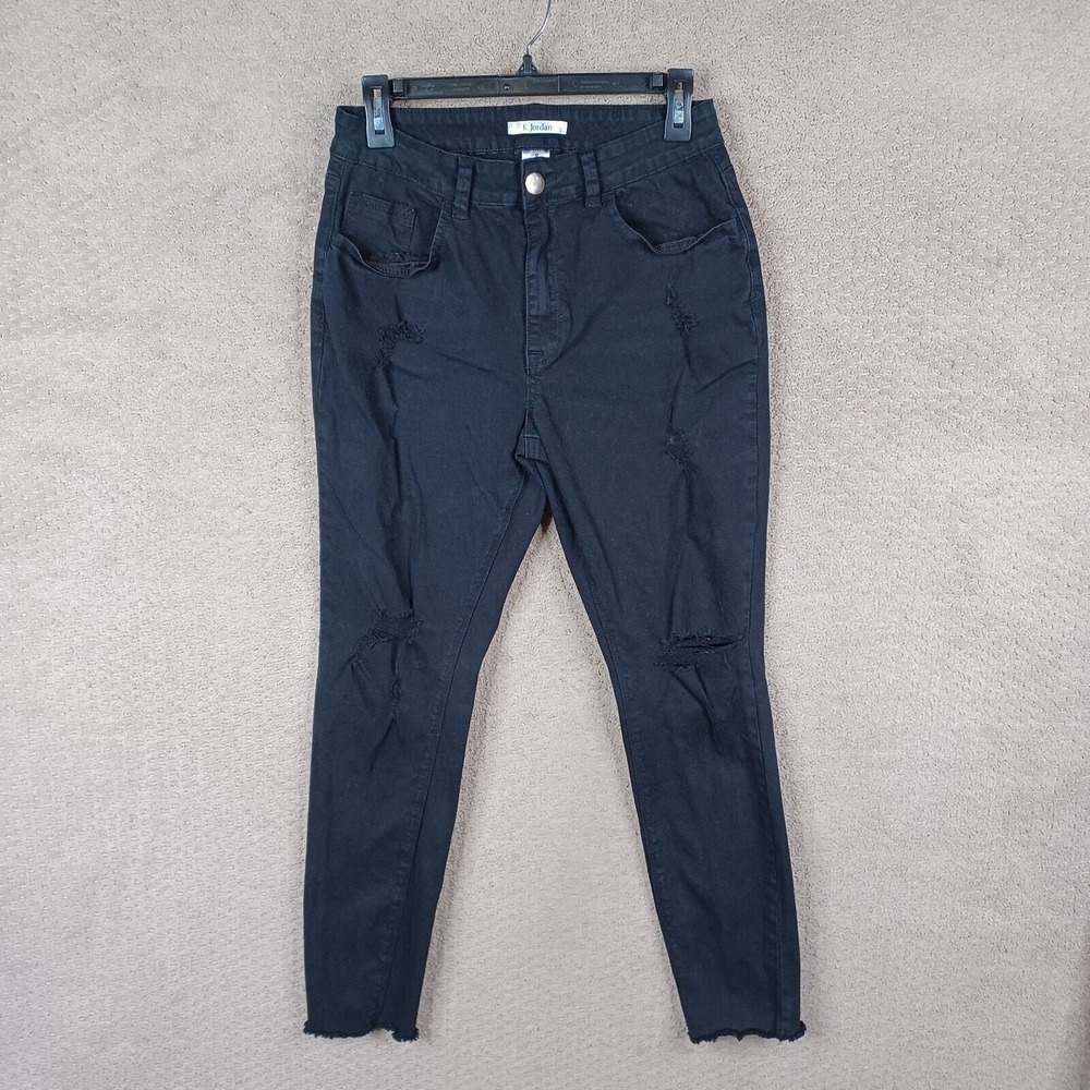 K Jordan Jeans Womens 8 Skinny‎ Mid Rise Distressed Black Denim Stretch